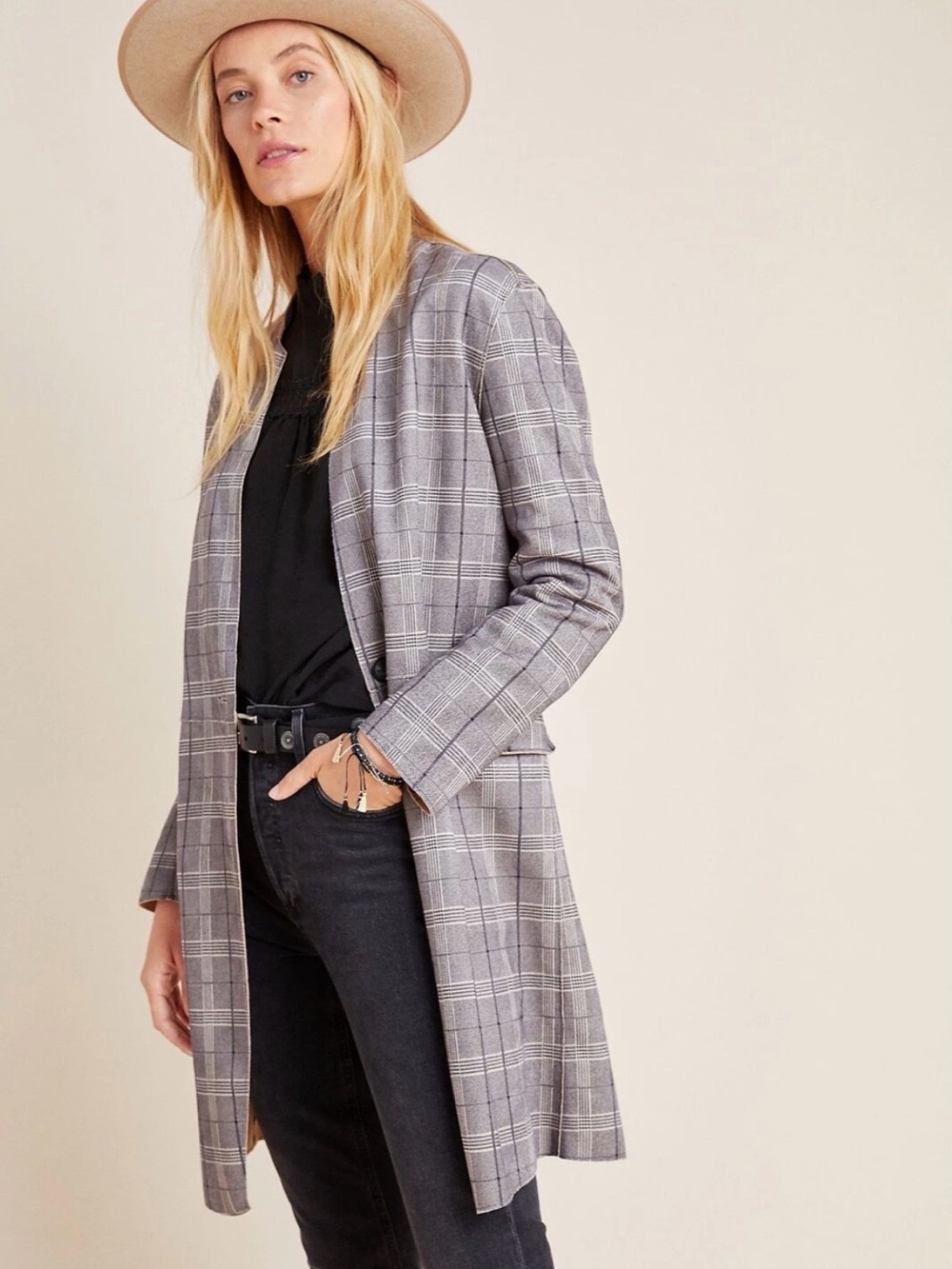 Blank NYC Gray Plaid Longline Trench Coat